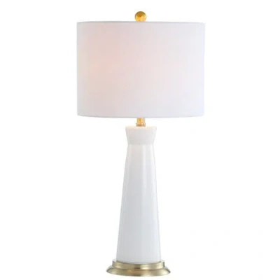 Jonathan Y Hartley 29" Ceramic Column Led Table Lamp In White/brass Gold