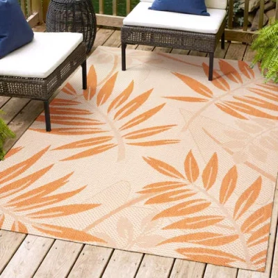 Jonathan Y Havana Tropical Palm Leaf Indoor/outdoor Area Rug In Cream/orange
