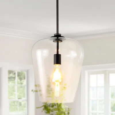 Jonathan Y Hayes 11.25" 1-light Industrial Farmhouse Iron/glass Led Pendant In Black