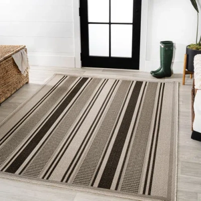 Jonathan Y Haynes Modern Double Stripe Indoor/outdoor Area Rug In Brown