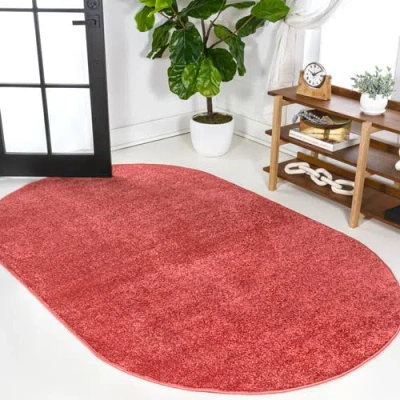 Jonathan Y Haze Solid Low-pile Oval Area Rug In Crimson/red