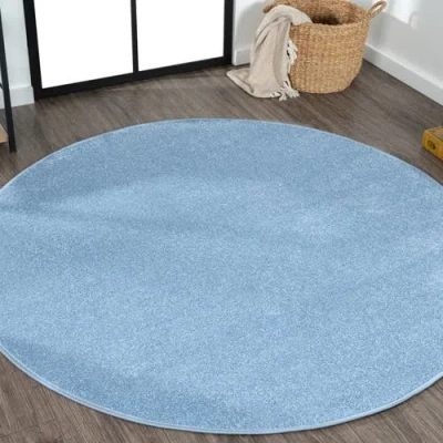 Jonathan Y Haze Solid Low-pile Round Area Rug In Blue