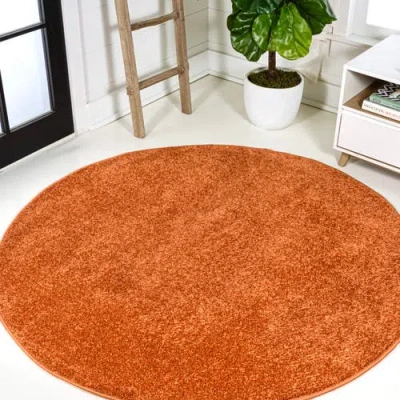 Jonathan Y Haze Solid Low-pile Round Area Rug In Orange