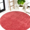 Jonathan Y Haze Solid Low-pile Round Area Rug In Crimson/red