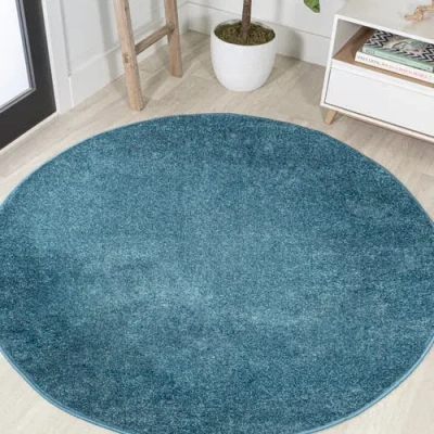 Jonathan Y Haze Solid Low-pile Round Area Rug In Blue