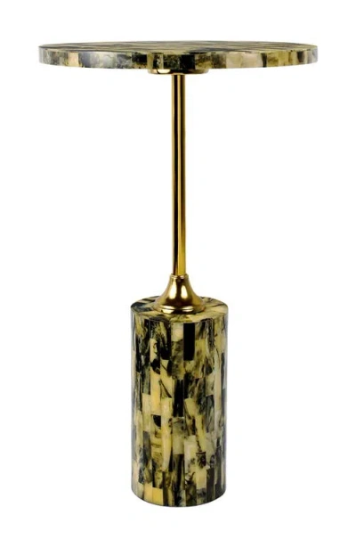 Jonathan Y Hedda Art Deco Round Pedestal Drink Table, Iron Candlestick Accent Table With Mosaic Top  In Yellow