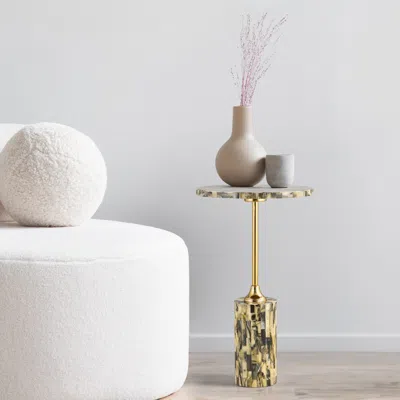 Jonathan Y Hedda Contemporary Glam Metal/resin Faux Stone Round End Table In Gold