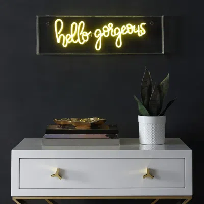 Jonathan Y Hello Gorgerous 20" Contemporary Glam Acrylic Box Usb Operated Led Neon Light