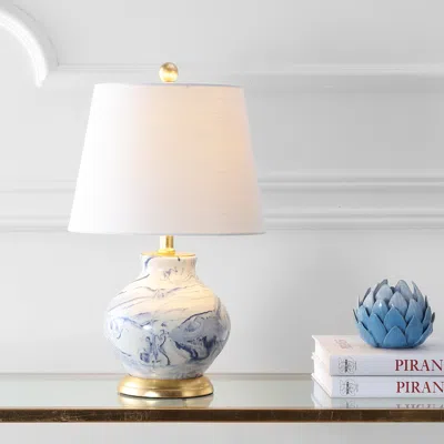 Jonathan Y Holly 20.5" Contemporary Traditional Marbleized Ceramic Led Table Lamp In Multi