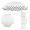 Jonathan Y Horizon 6.5 Ft. Classic Midcentury Scalloped Fringe Market Beach Umbrella With Push-button Tilt, Win In White