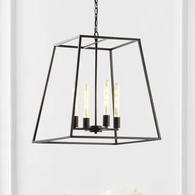 Jonathan Y Hutson 4-light 21" Iron Modern Angled Led Chandelier In Black