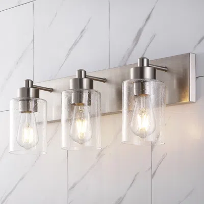 Jonathan Y Irving 22" 3-light Seeded Glass/iron Modern Contemporary Led Vanity Light In Metallic