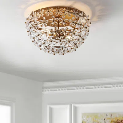 Jonathan Y Isabelle 15.5" Metal/acrylic Led Flush Mount In Gold
