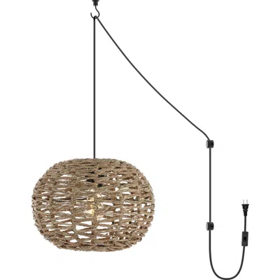 Jonathan Y Isla 14in 1-light Farmhouse Rattan 180in Cord Plug-in Or Hardwired Led Pendant In Brown