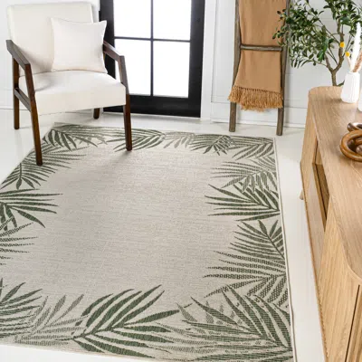 Jonathan Y Isla Coastal Cottage Palm Frond Border Blue/cream Indoor/outdoor Area Rug In Gray