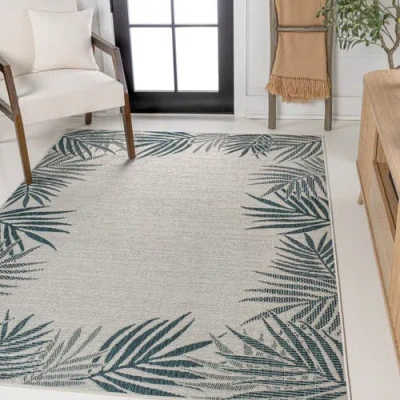 Jonathan Y Isla Coastal Cottage Palm Frond Border Indoor/outdoor Area Rug In Blue