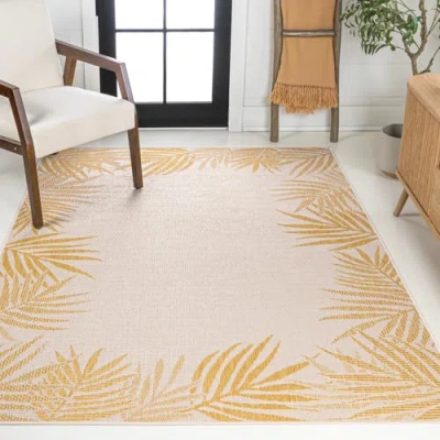 Jonathan Y Isla Coastal Cottage Palm Frond Border Indoor/outdoor Area Rug In Yellow/cream