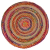 Jonathan Y Isla Round Boho Braided Rag & Jute Round Area Rug In Multi/natural