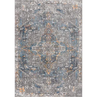 Jonathan Y Izmir Vintage Medallion Area Rug In Gray/mustard/turquoise