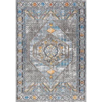 Jonathan Y Izmit Geometric Vintage Medallion Area Rug In Gray/mustard/turquoise