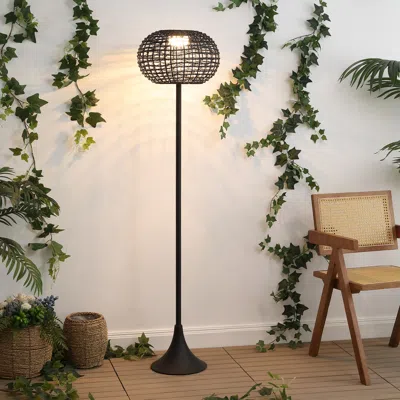 Jonathan Y Jaemin Modern Coastal Faux Rattan Integrated Indoor/outdoor Led Solar Powered Floor Lamp