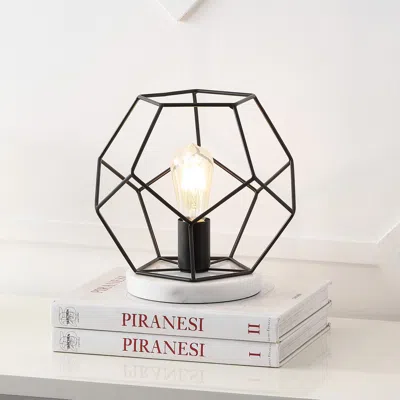 Jonathan Y James Midcentury Glam Metal/marble Geometric Led Table Lamp In Midnight Black