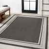 Jonathan Y James Modern Border Stripe Indoor/outdoor Area Rug In Black/cream