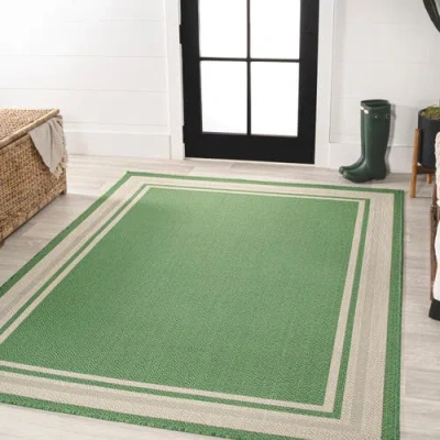Jonathan Y James Modern Border Stripe Indoor/outdoor Area Rug In Green
