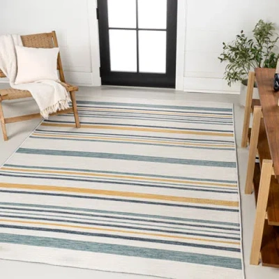 Jonathan Y Janus Classic Coastal Ticking Stripe Reversible Machine-washable Indoor/outdoor Area Rug In Cream/navy