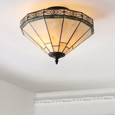 Jonathan Y Jasmine 16" Tiffany-style Glass/metal Led Semi-flush Mount In Black