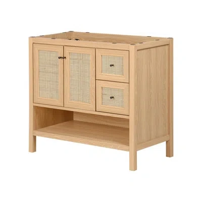 Jonathan Y Jasper 36 In. W X 18 In. D X 33 In. H Rattan Modern Coastal 2-shelf Bath Vanity Cabinet Only (sink B In Oak