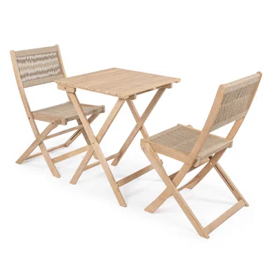 Jonathan Y Javea Modern Coastal 3-piece Acacia Wood Outdoor Folding Bistro Set, Cream/light Teak In Neutral