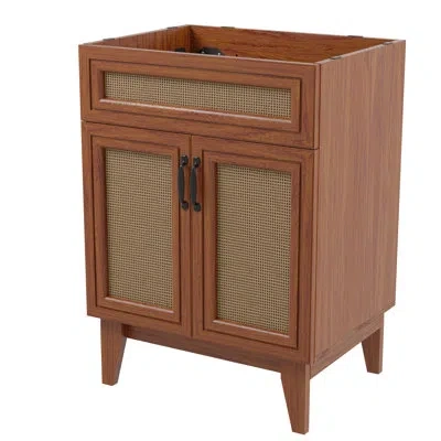 Jonathan Y Javer 24" Rattan Modern Farmhouse 2-shelf Bath Vanity Cabinet Only (sink Basin Not Included) In Walnut