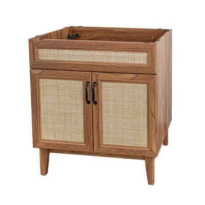 Jonathan Y Javer 30" Rattan Modern Farmhouse 2-shelf Bath Vanity Cabinet Only (sink Basin Not Included) In Brown