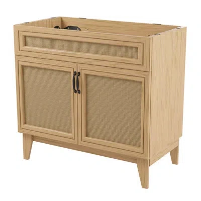 Jonathan Y Javer 36" Rattan Modern Farmhouse 2-shelf Bath Vanity Cabinet Only (sink Basin Not Included) In Brown