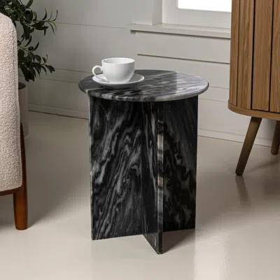 Jonathan Y Javier 14" Contemporary Natural Marble Handmade X-shaped End Table, Black/gray