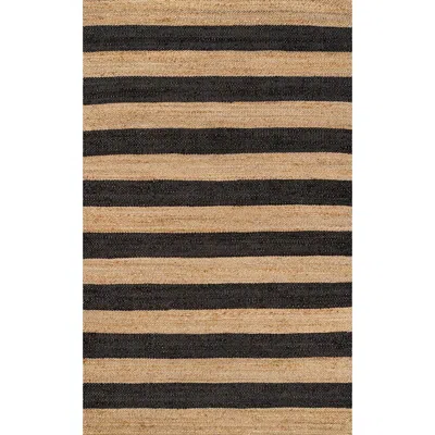 Jonathan Y Jayden Rustic Farmhouse Woven Jute Stripe Area Rug In Black