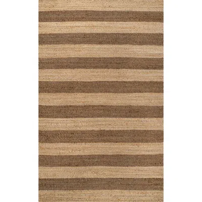 Jonathan Y Jayden Rustic Farmhouse Woven Jute Stripe Area Rug In Brown