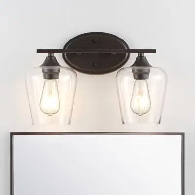 Jonathan Y Jayne 15.75" 2-light Iron/seeded Glass Cottage Rustic Led Vanity Light In Black