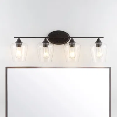 Jonathan Y Jayne 32" 4-light Iron/seeded Glass Cottage Rustic Led Vanity Light In Black