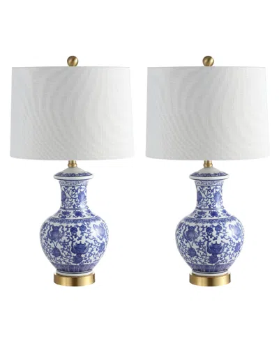 Jonathan Y Jennifer 25.25" Ceramic/metal Led Table Lamp In Blue,white
