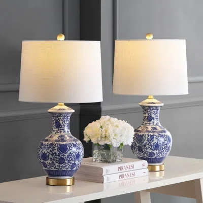 Jonathan Y Jennifer 25.25" Ceramic/metal Led Table Lamp (set Of 2) In Blue
