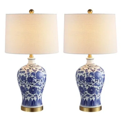 JONATHAN Y JONATHAN Y JENNIFER 25.75" CERAMIC/METAL LED TABLE LAMP, BLUE/WHITE