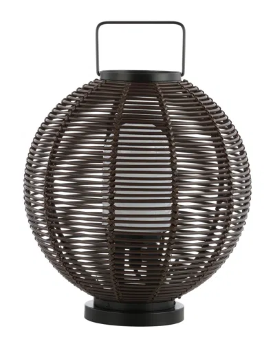 Jonathan Y Jigu 22in Outdoor Woven Globe Asian Led Lantern In Coffee