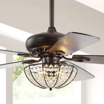 Jonathan Y Joanna 52" 3-light Bronze Crystal Led Ceiling Fan With Remote