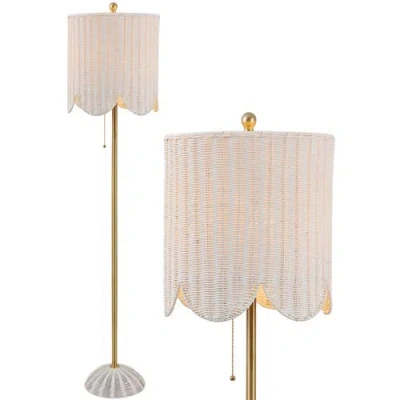 Jonathan Y Joel Scallop Shade Rattan/metal Led Floor Lamp With Pull Chain In Brown