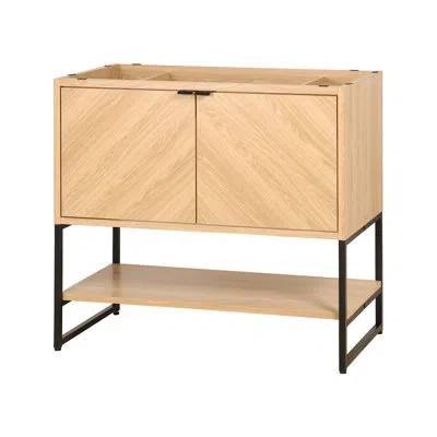 Jonathan Y Juhl 35 In. W X 18 In. D X 33 In. H Chevron-front Modern Minimalist 2-shelf Bath Vanity Cabinet Only In Oak
