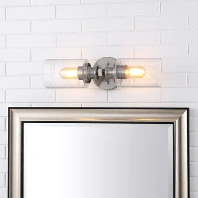 Jonathan Y Jules Cylinder 2-light Iron/seeded Glass Farmhouse Contemporary Led Wall Sconce In Nickel