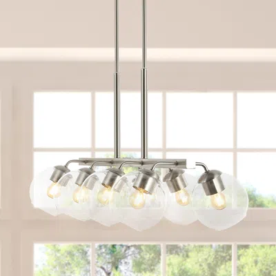 Jonathan Y Julian 33.5" 8-light Farmhouse Bohemian Iron/glass Linear Led Pendant In Metallic