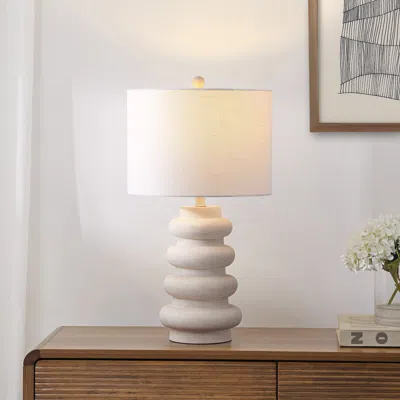 Jonathan Y Juniper 26" Modern Minimalist Resin Stacked Ovoid Led Lamp, Antique White In Neutral